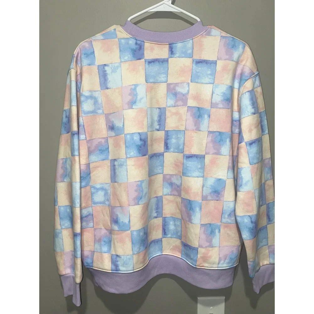 NWT Wild Fable Pink‎ Blue Checkerboard Pattern Sweatshirt, Small - Picture 4 of 5